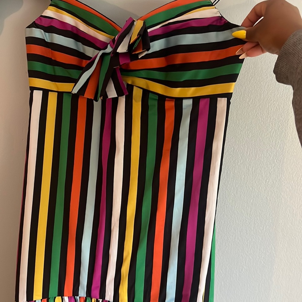 Beautiful vertical striped dress. I’m 5’9 and wore heels with it.